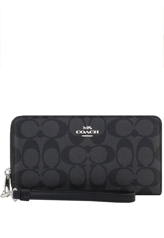 Coach Long Zip Around Wallet in Signature Canvas - Graphite Black