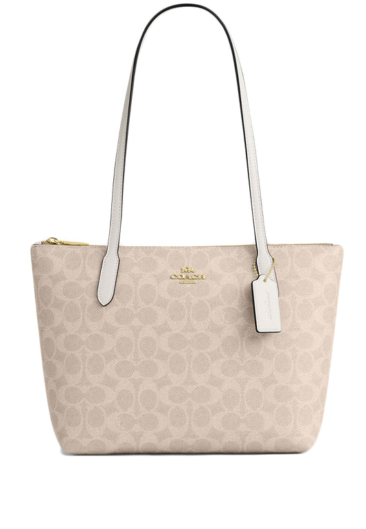 Coach Fiona Zip Tote Bag In Signature Canvas - Sand/White