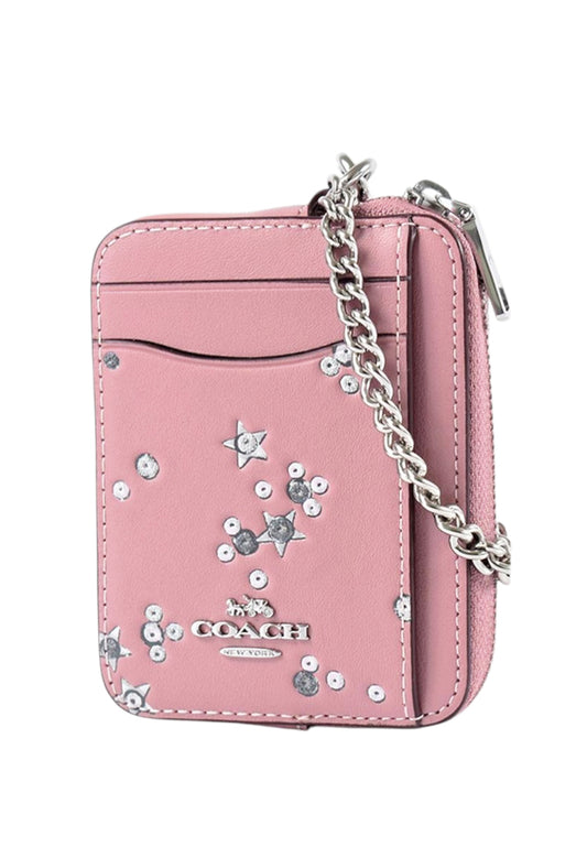 Coach Zip Card Case With Star Print - Dusty Pink/Multi