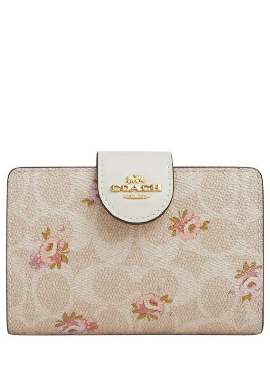Coach Medium Corner Zip Wallet In Signature Canvas With Floral Print - Sand/Multi
