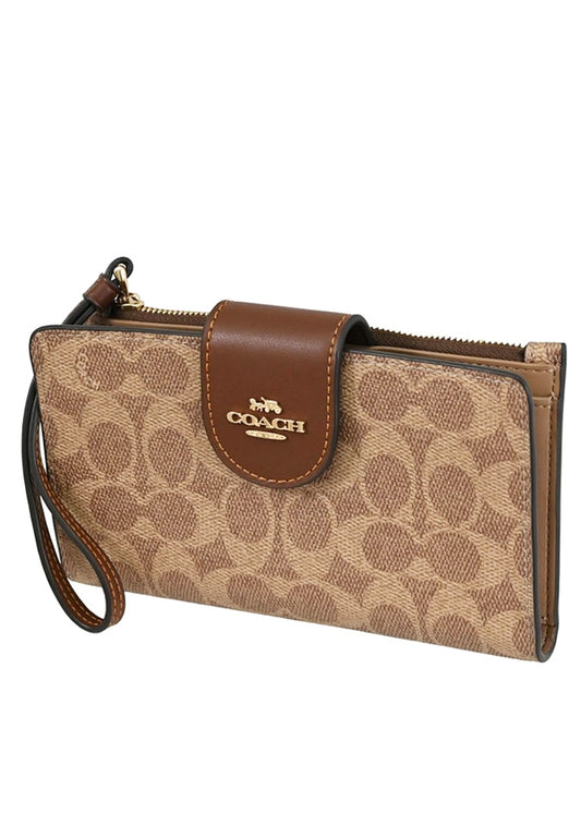 Coach Phone Wallet In Signature Canvas - Tan/Brown