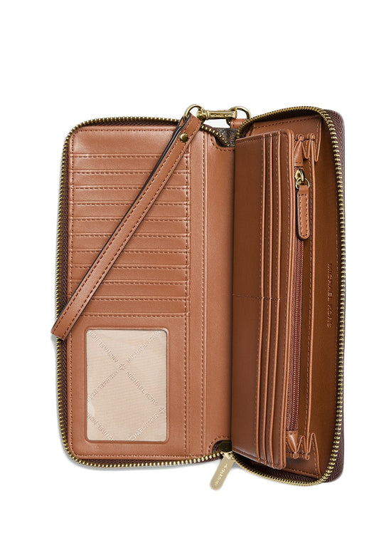 Michael Kors Jet Set Travel Large Signature Logo and Metallic Continental Wallet - Brown