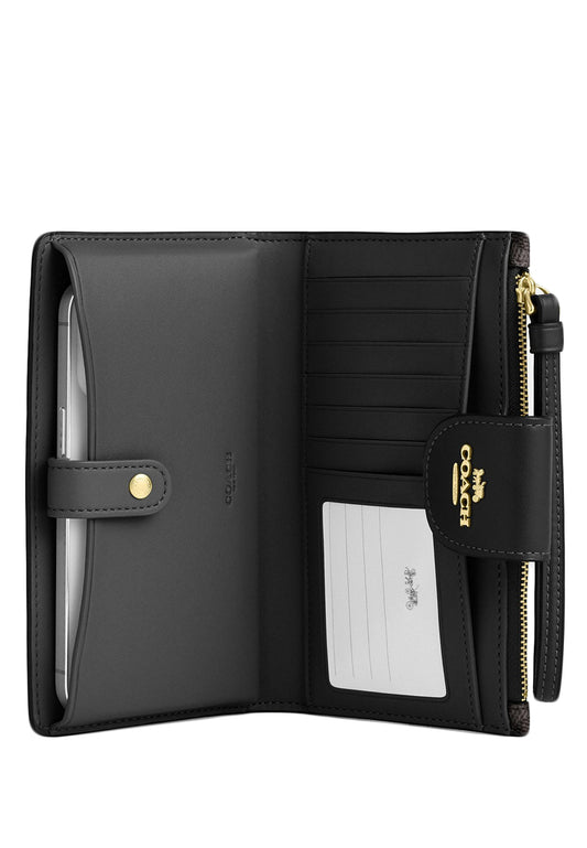 Coach Phone Wallet In Signature Canvas - Walnut/Black