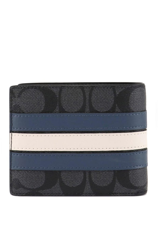 Coach Mens 3 In 1 Wallet In Signature Canvas With Varsity Stripe - Charcoal/Denim/Chalk