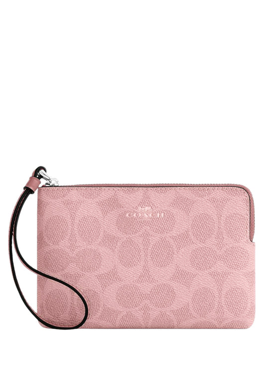 Coach Corner Zip Wristlet In Signature Canvas - Dusty Pink