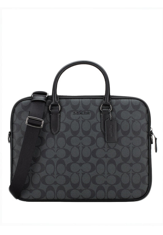 Coach Mens Liam Compact Brief In Signature Canvas - Black