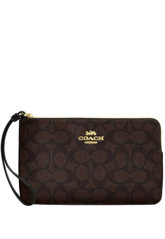 Coach Large Corner Zip Wristlet In Signature Canvas - Walnut/Black
