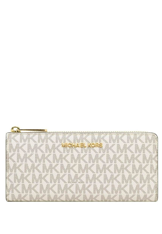 Michael Kors Jet Set Travel Large Signature Three Quarter Zip Wallet In Signature - Vanilla