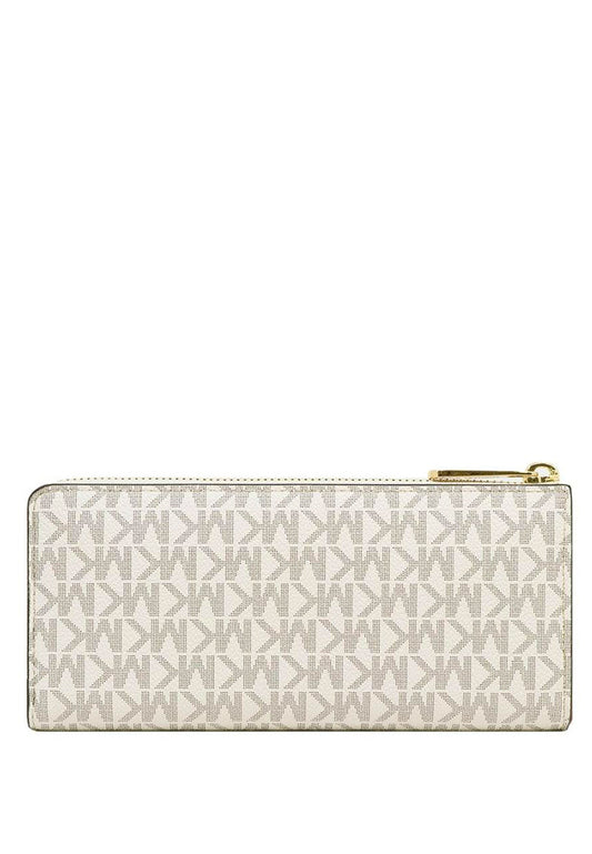 Michael Kors Jet Set Travel Large Signature Three Quarter Zip Wallet In Signature - Vanilla