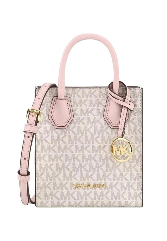 Michael Kors Mercer Extra-Small Signature Crossbody Bag - Vanilla/Powder Blush