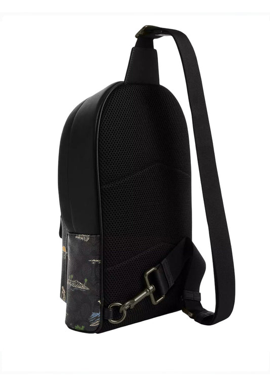 Coach Mens West Pack In Signature Canvas With Surf Print - Black