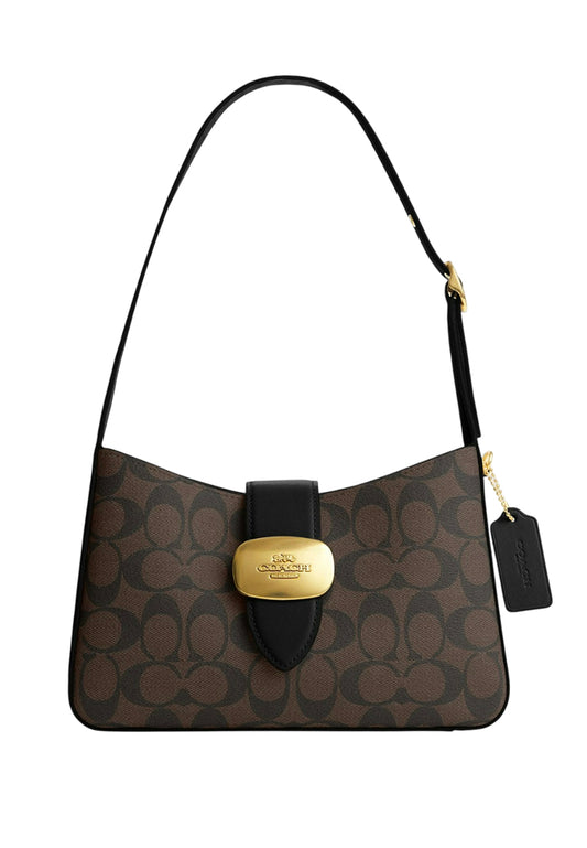 Coach Eliza Shoulder Bag In Signature Canvas - Dark Brown