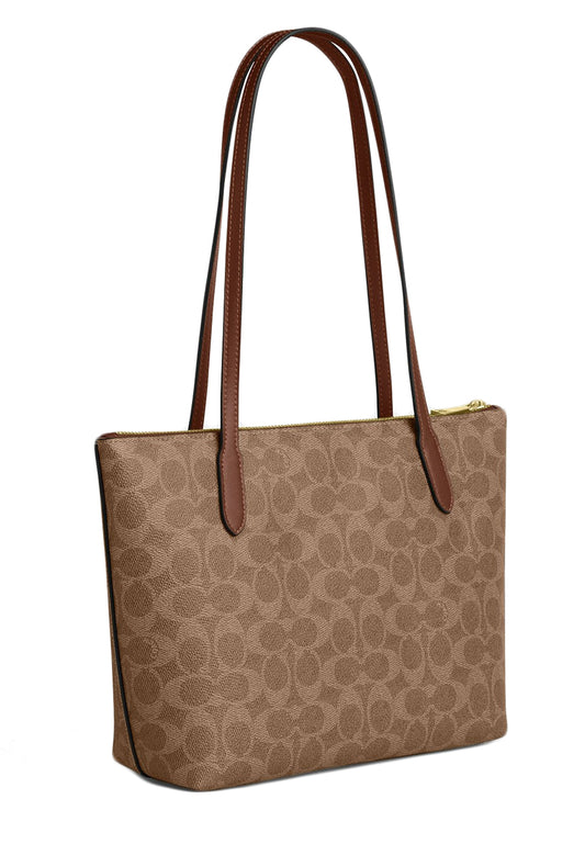 Coach Fiona Zip Tote Bag In Signature Canvas - Tan/Brown