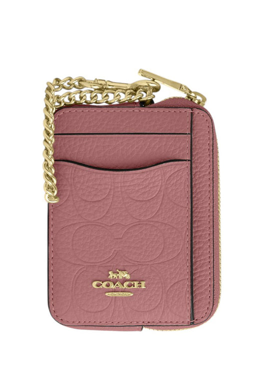 Coach Zip Card Case In Signature Leather - Peony