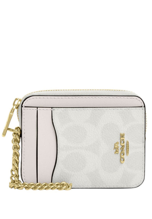 Coach Zip Card Case In Signature Canvas - White/Chalk