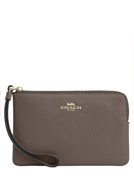 Coach Corner Zip Wristlet - Dark Stone