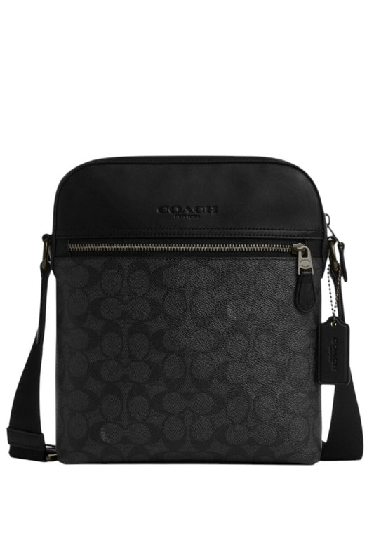Coach Mens Houston Flight Bag In Signature Canvas - Charcoal/Black