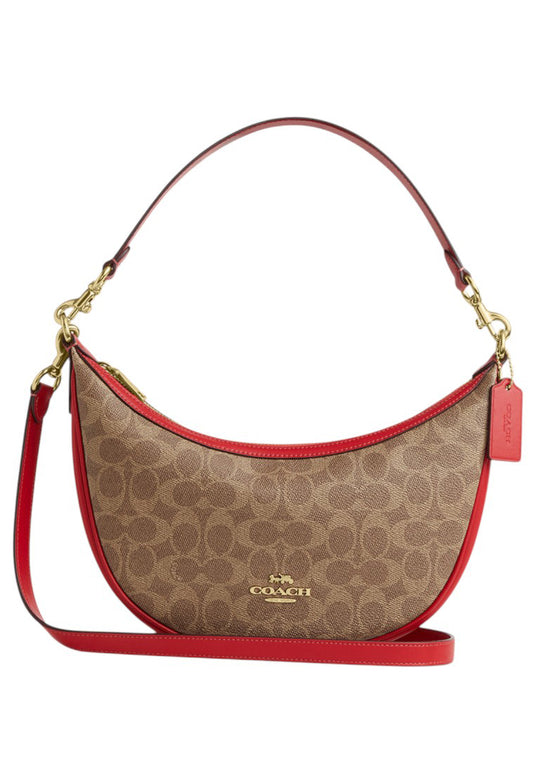 Coach Aria Shoulder Bag In Signature Canvas - Tan/Red