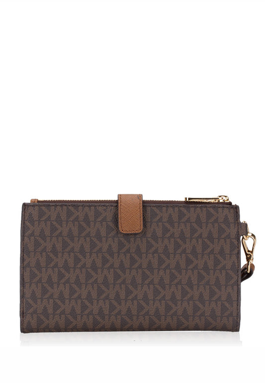Michael Kors Jet Set Travel Large Double Zip Wristlet In Signature - Brown