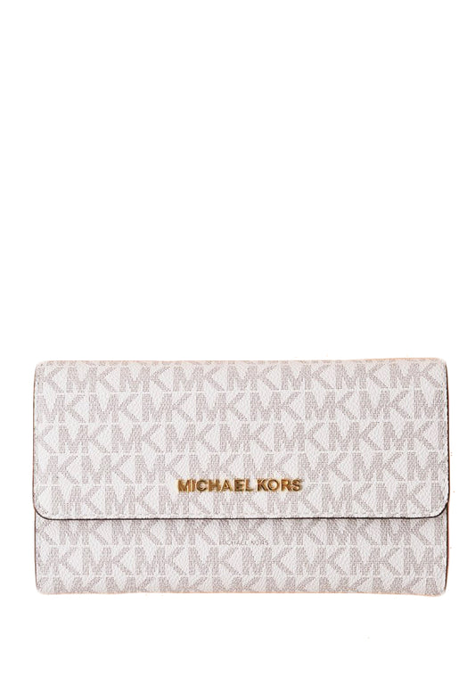 Michael Kors Jet Set Travel Large Trifold Wallet In Signature - Vanilla