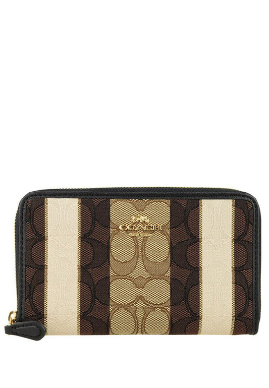 Coach Medium ID Zip Wallet In Signature Jacquard With Stripes - Brown