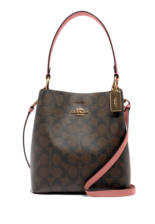 Coach Small Town Bucket Bag In Signature Canvas - Dark Brown/Pink