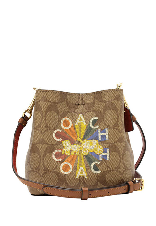 Coach Mini Town Bucket Bag In Signature Canvas With Coach Radial Rainbow - Brown