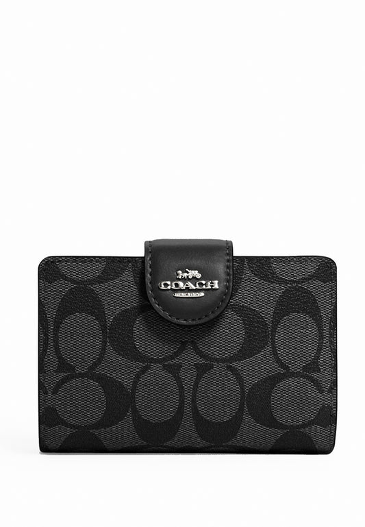Coach Medium Corner Zip Wallet In Signature Canvas - Black