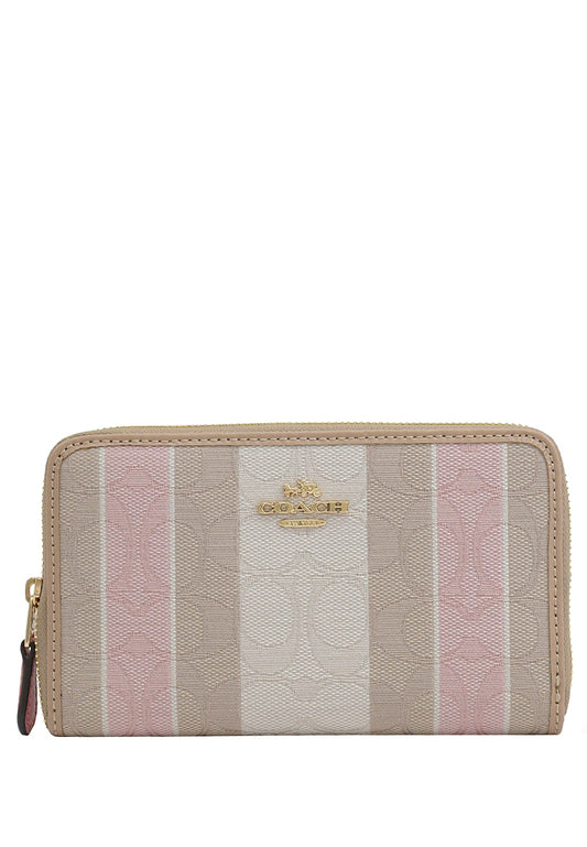 Coach Medium ID Zip Around Wallet In Signature Jacquard With Stripes - Taffy