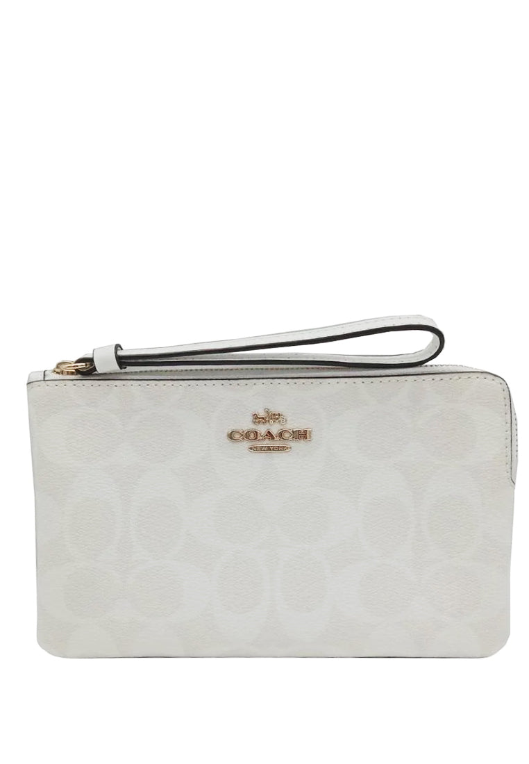 Double Zip Large Corner Zip Wristlet Coach Pebbled Leather Double