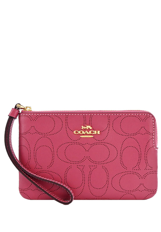 Coach Perforated Signature Leather Small Corner Zip Wristlet - Rouge
