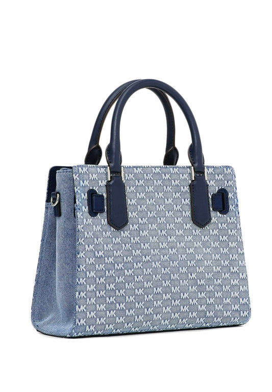 Michael Kors Hamilton Small Logo Embossed Washed Denim Satchel - Light Denim