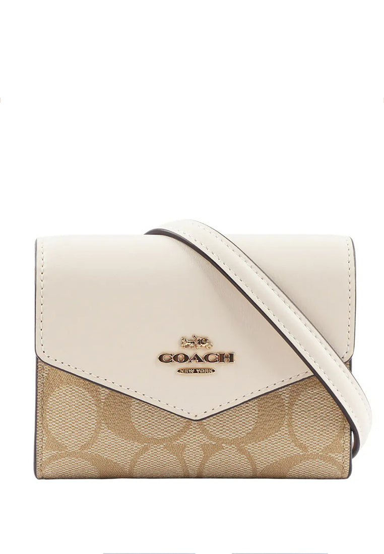 Coach Mini Envelope Wallet With Strap In Signature Canvas Light Brown