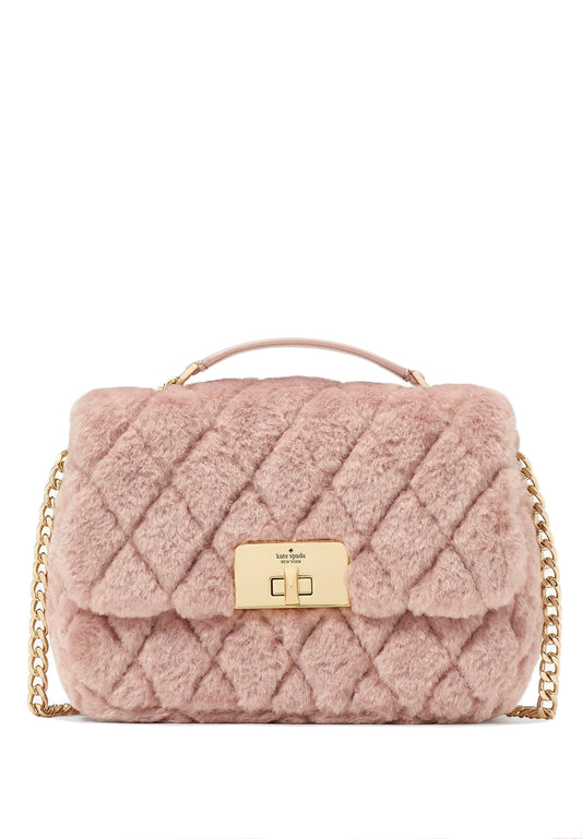 Kate Spade Carey Faux Fur Small Flap Crossbody - Rose Smoke