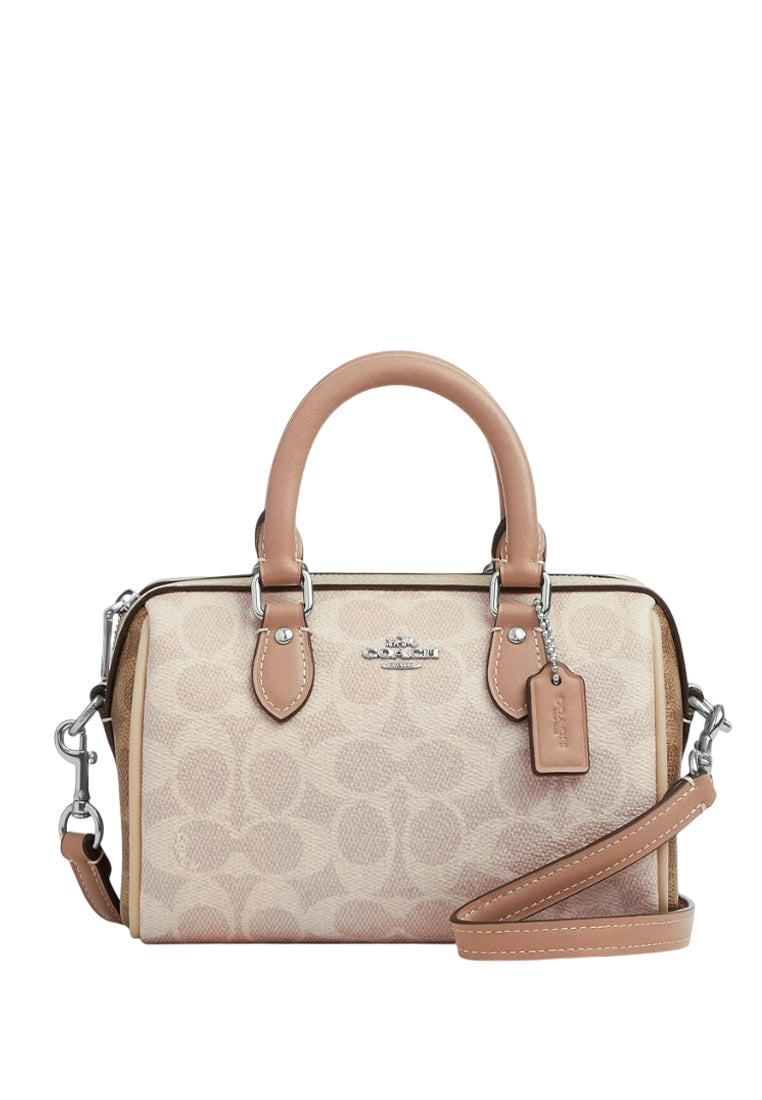 Coach Mini Rowan Crossbody Bag In Blocked Signature Canvas Sand Taupe