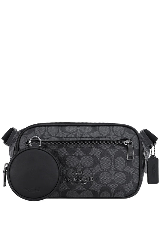 Coach Mens Elias Belt Bag in Signature Canvas - Charcoal Black