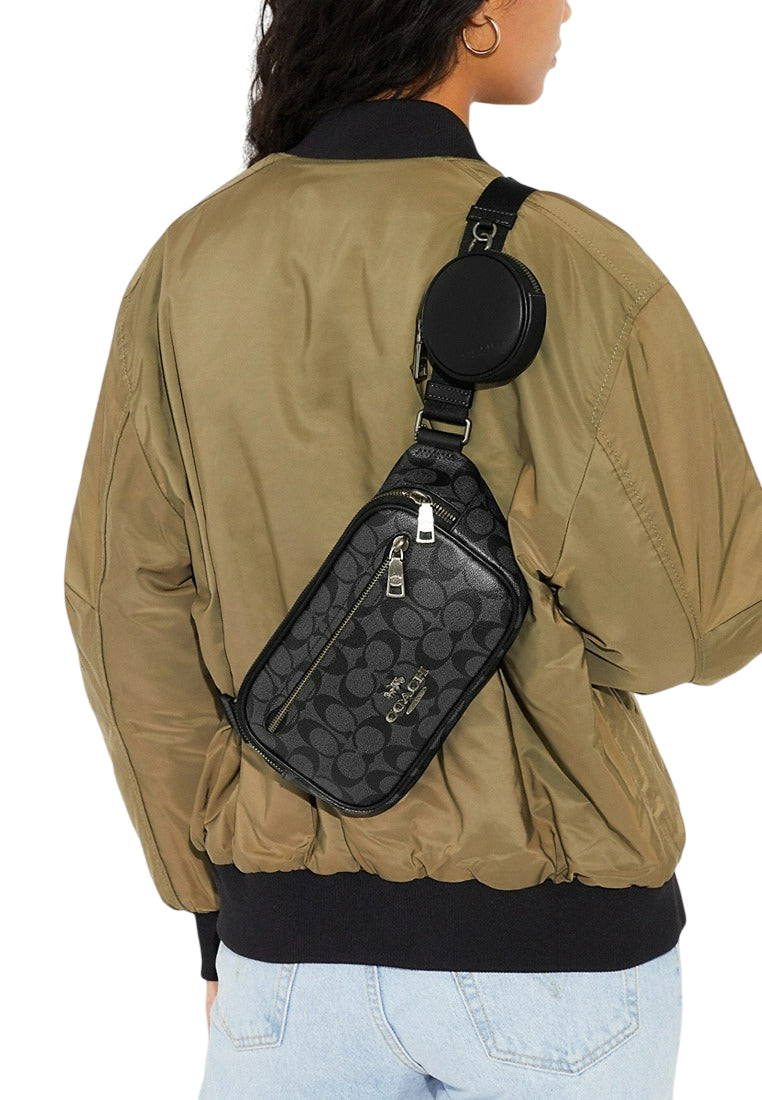 Coach Mens Elias Belt Bag in Signature Canvas - Charcoal Black