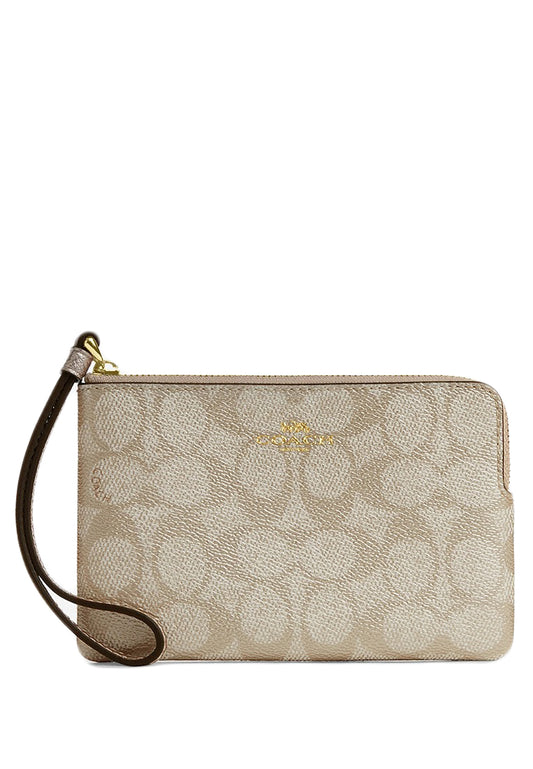 Coach Corner Zip Wristlet In Signature Canvas - Champagne