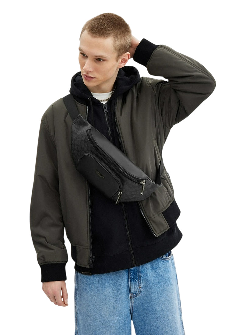 Coach Mens Racer Belt Bag In Signature - Charcoal Black