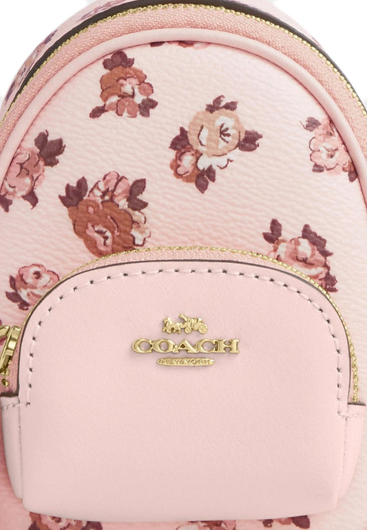 Coach Mini Court Backpack Bag Charm With Rosette Print - Blush Multi