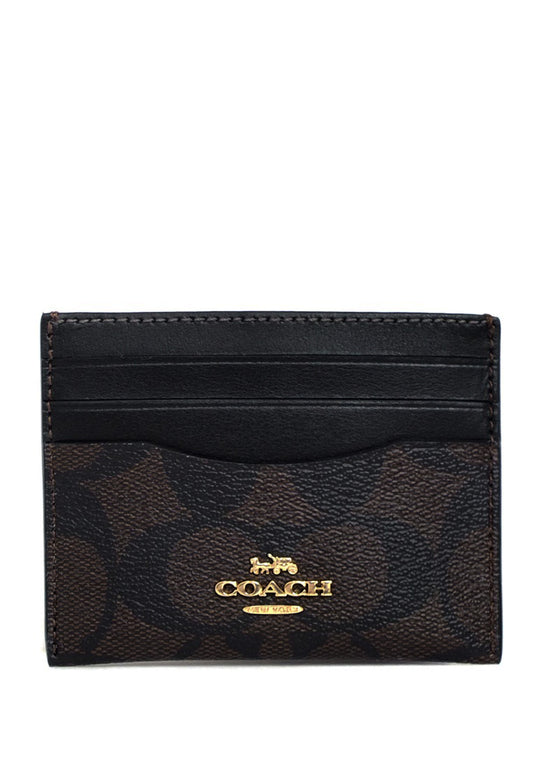 Coach Slim ID Card Case In Signature Canvas - Walnut/Black