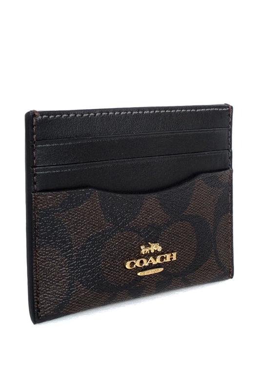 Coach Slim ID Card Case In Signature Canvas - Walnut/Black