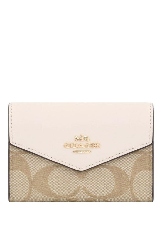 Coach Flap Card Case In Signature Canvas - Sand White