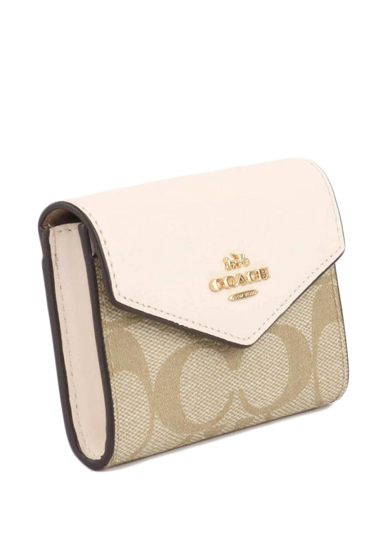 Coach Flap Card Case In Signature Canvas - Sand White