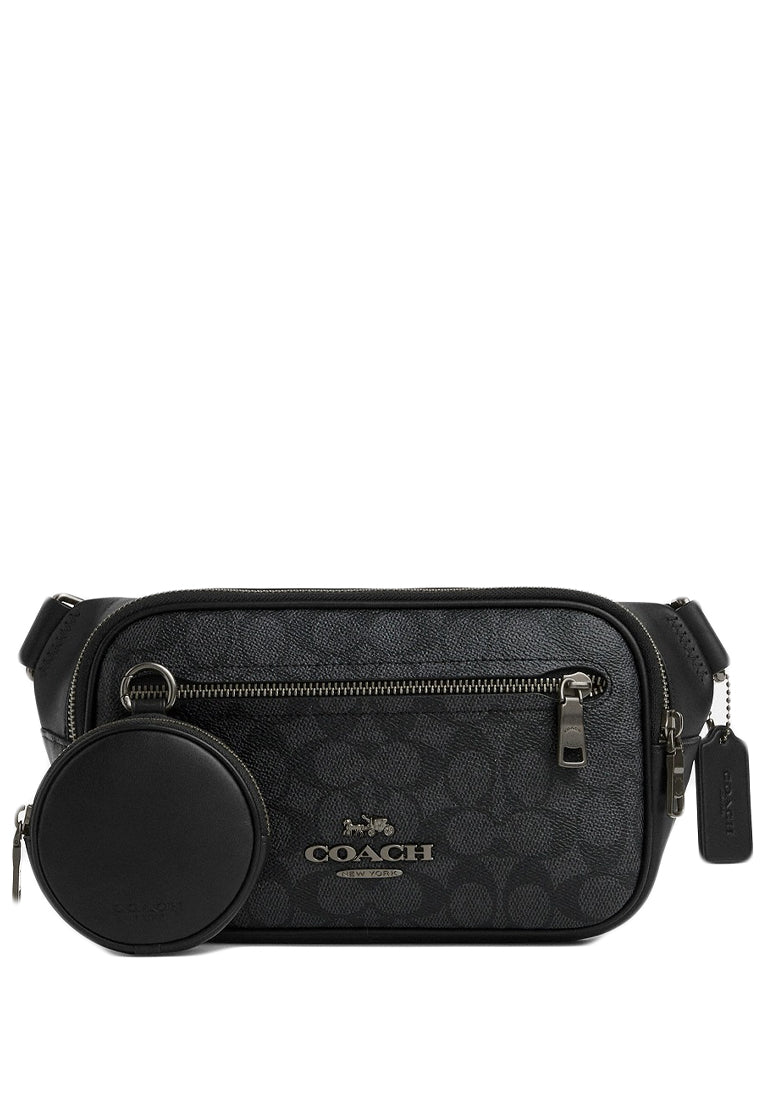 Coach Mens Elias Belt Bag In Signature Canvas - Charcoal/Black