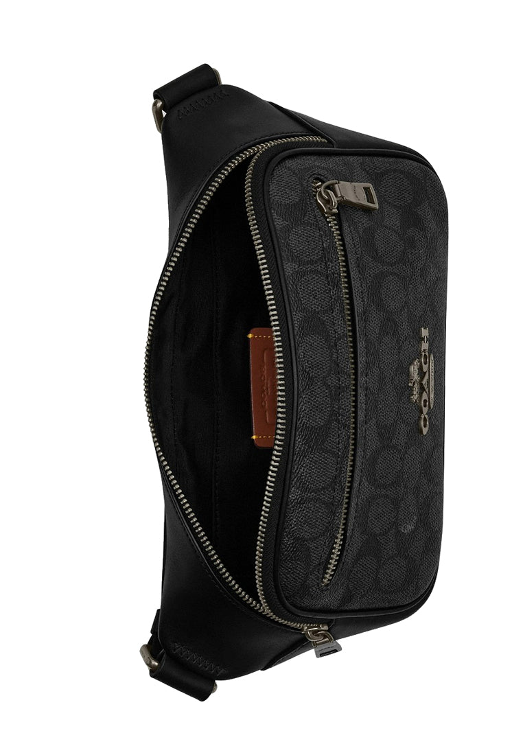 Coach Mens Elias Belt Bag In Signature Canvas - Charcoal/Black