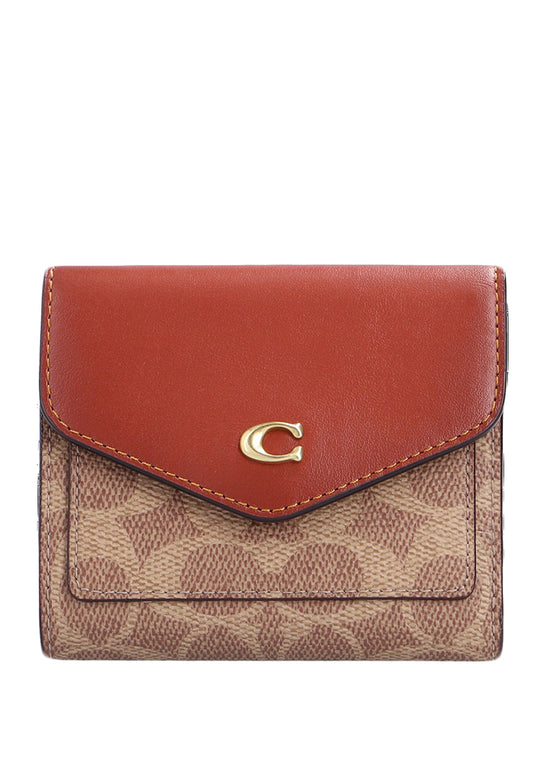 Coach Wyn Small Wallet In Colorblock Signature Canvas - Tan/Rust