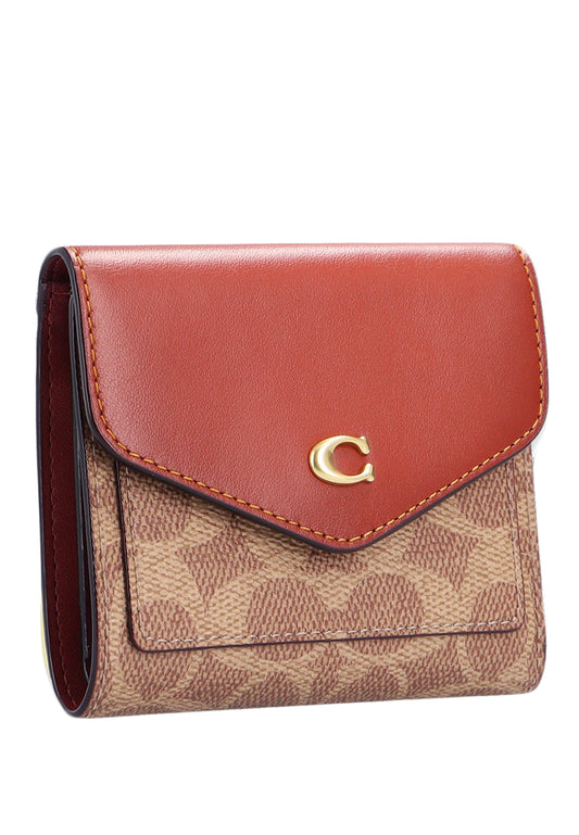 Coach Wyn Small Wallet In Colorblock Signature Canvas - Tan/Rust