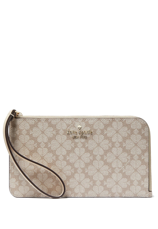 Kate Spade Lucy Spade Flower Medium L-Zip Wristlet - Dark Beige