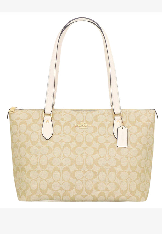Coach Gallery Tote Bag In Signature Canvas - Light Khaki/White